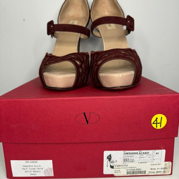 Valentino Burgundy Suede Cutout Platform Heels - Size 41 - Mint Condition - Picture 9 of 9